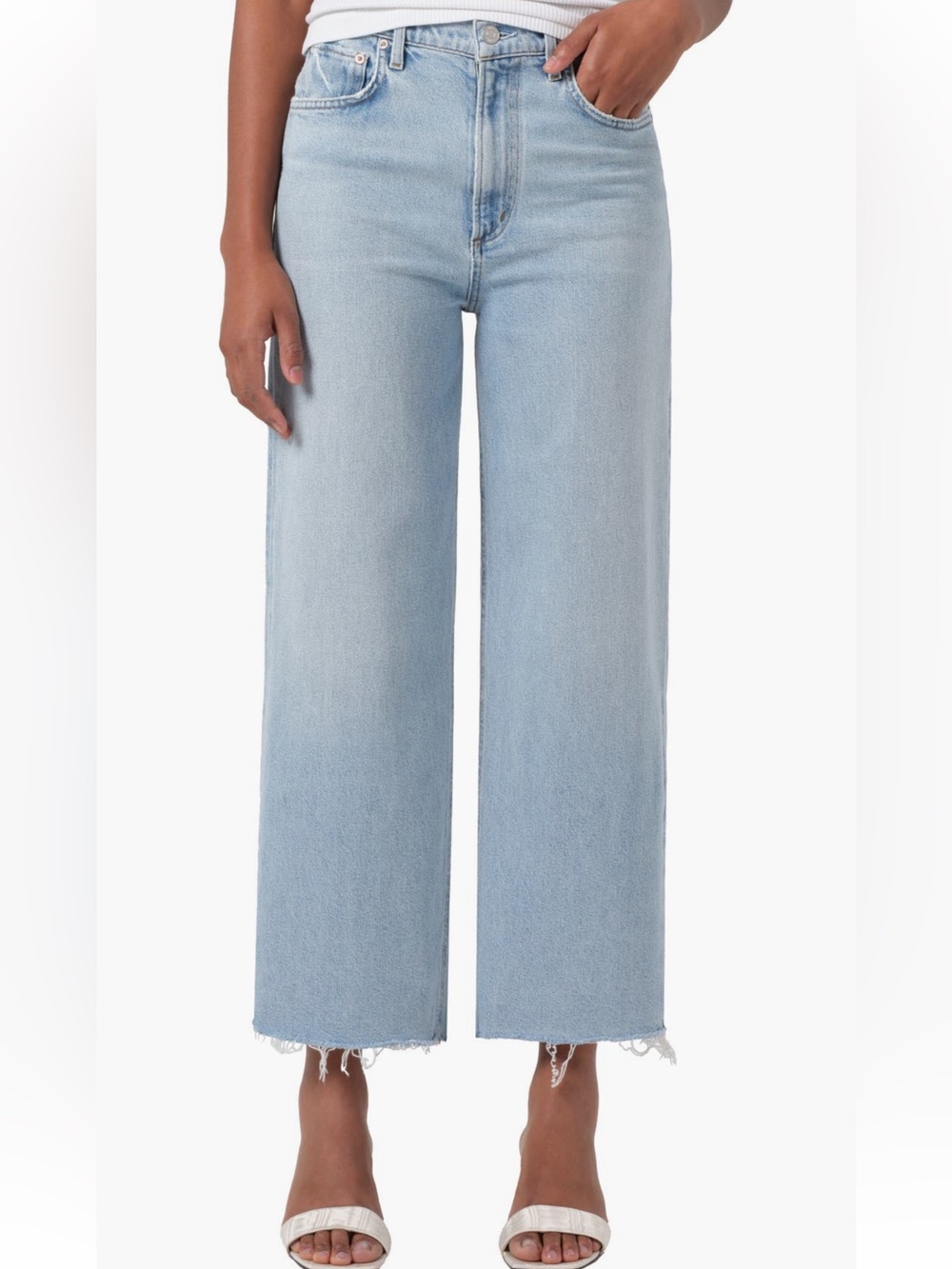 AGOLDE Ren Raw Hem High Waist Ankle Wide Leg Jeans in Beam Size 29